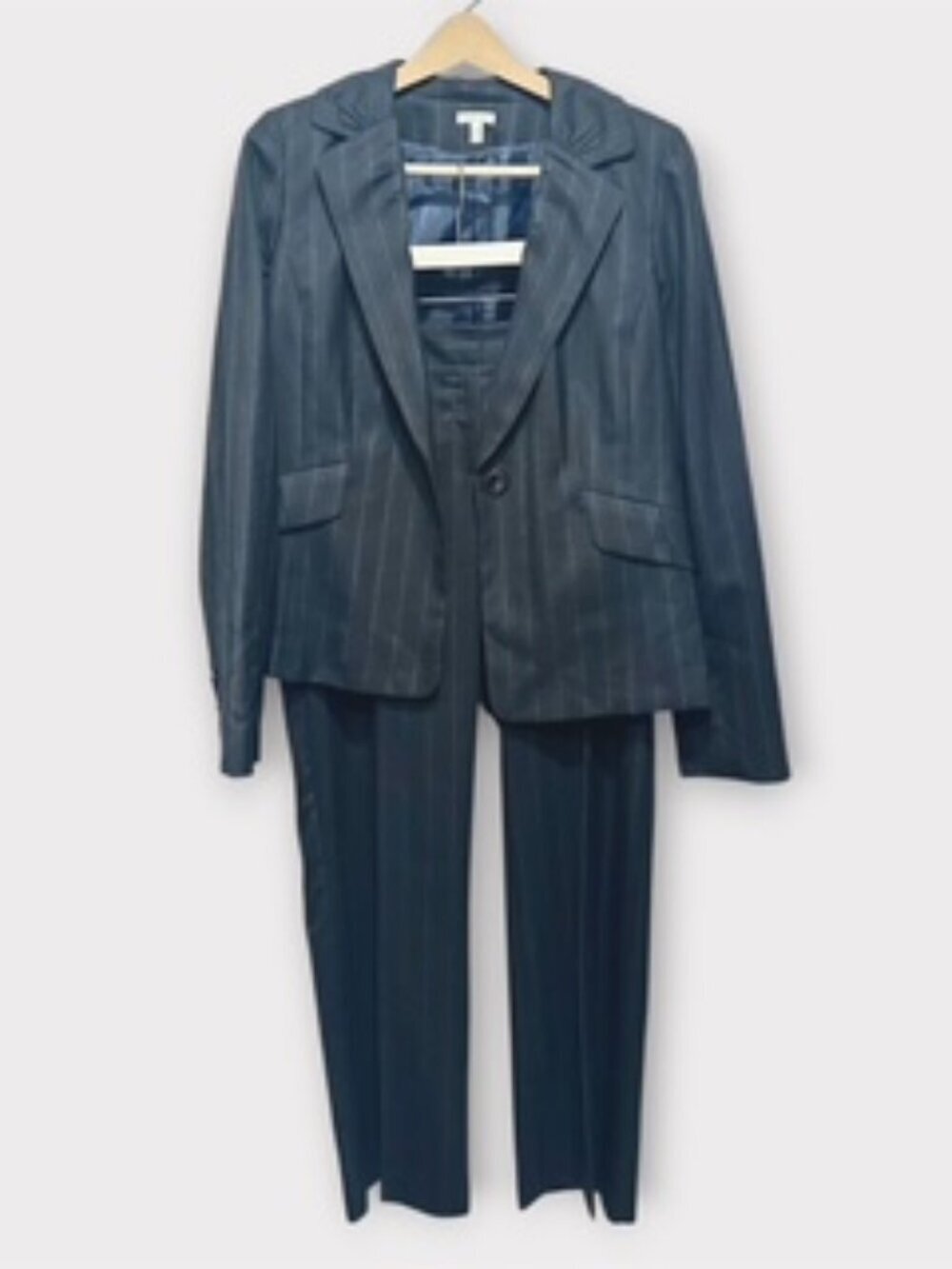 Semantiks Womens Blazer Jacket Suite & Pants Set Black & Gray Pinstripe Size 12P